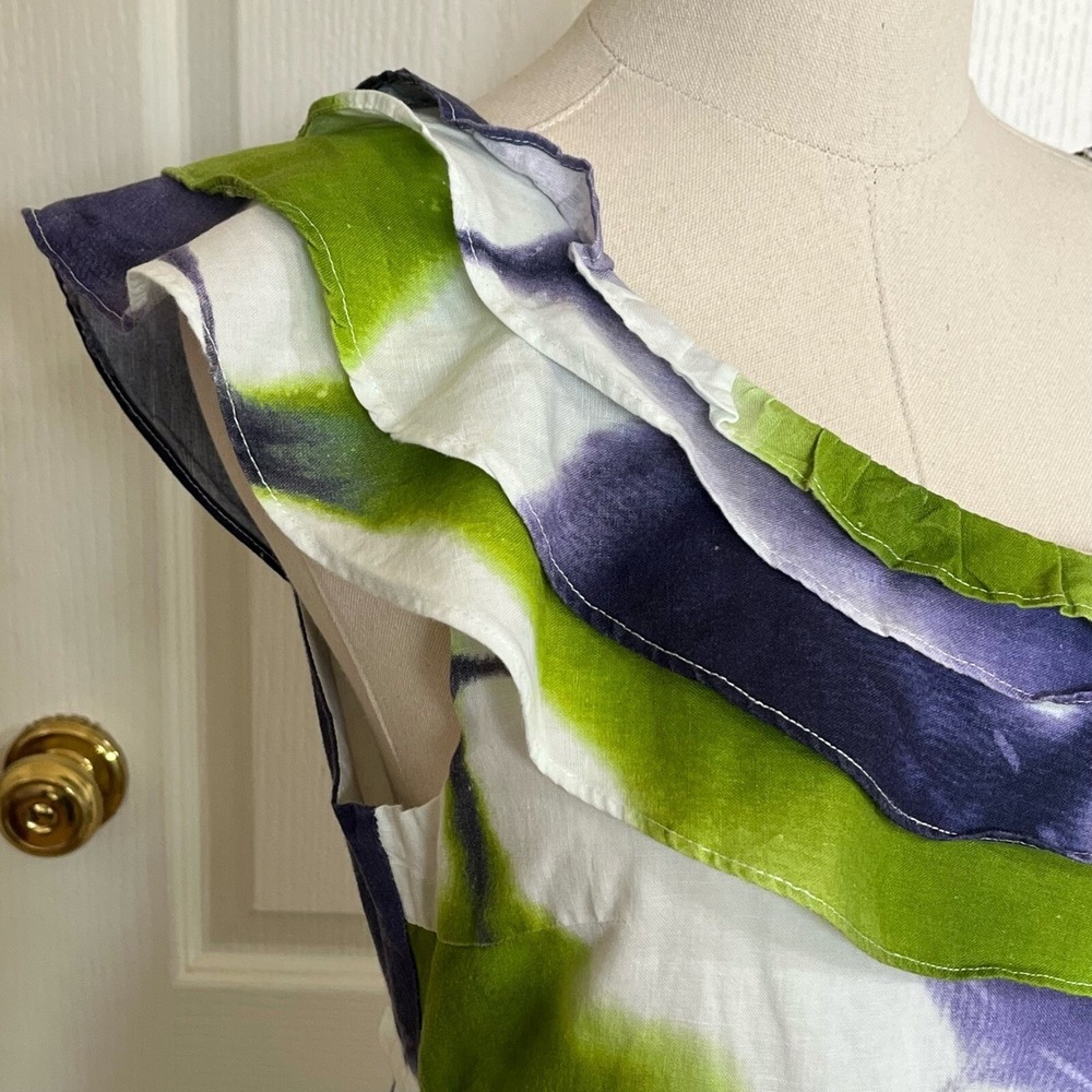 Busayo Collective Tie Dye Maxi Dress Ruffle One Shoulder Tiered 8 Resort Derby - Picture 13 of 14